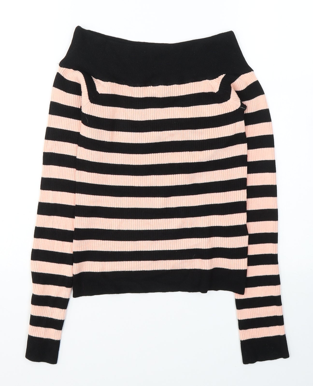 Miss Selfridge Womens Black Striped Viscose Jersey Blouse Size 12 Boat Neck