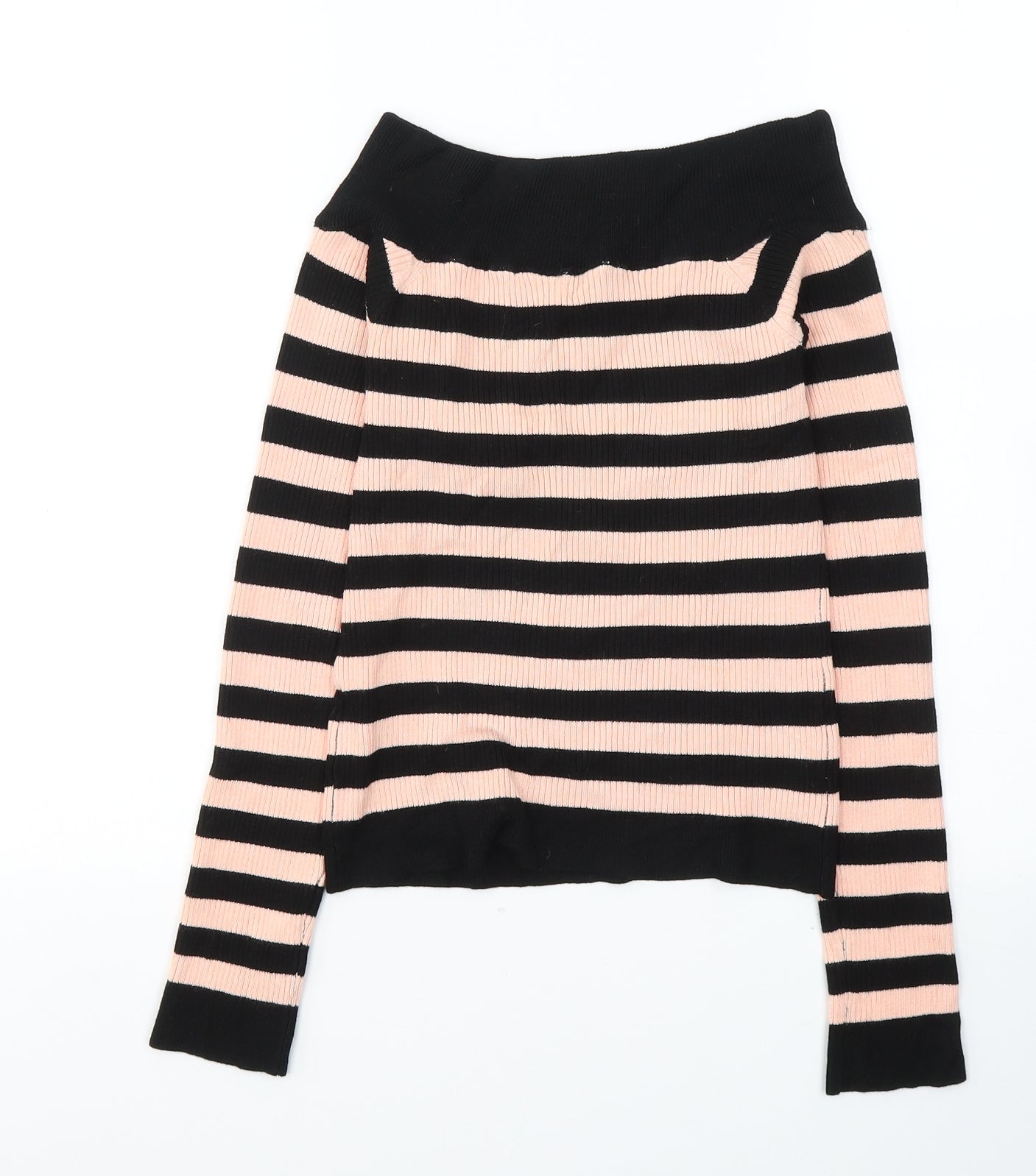 Miss Selfridge Womens Black Striped Viscose Jersey Blouse Size 12 Boat Neck