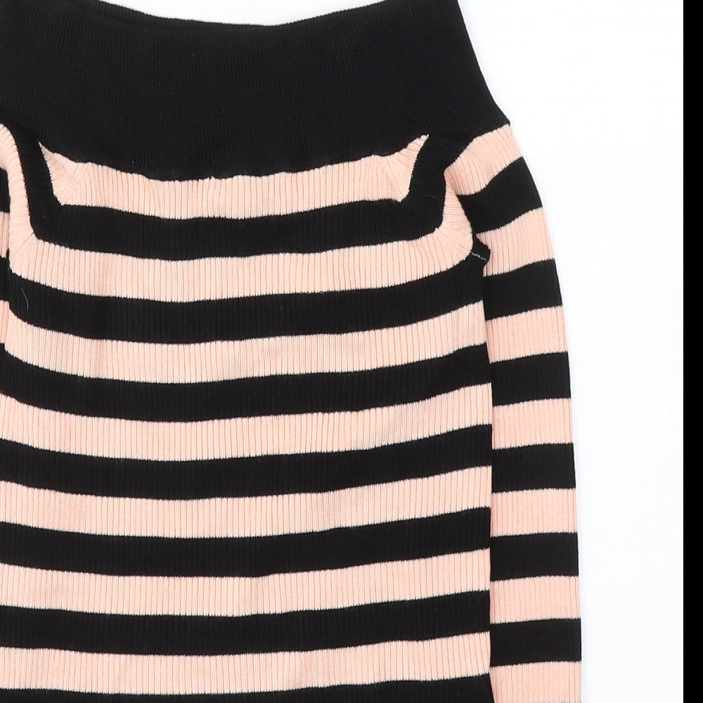Miss Selfridge Womens Black Striped Viscose Jersey Blouse Size 12 Boat Neck