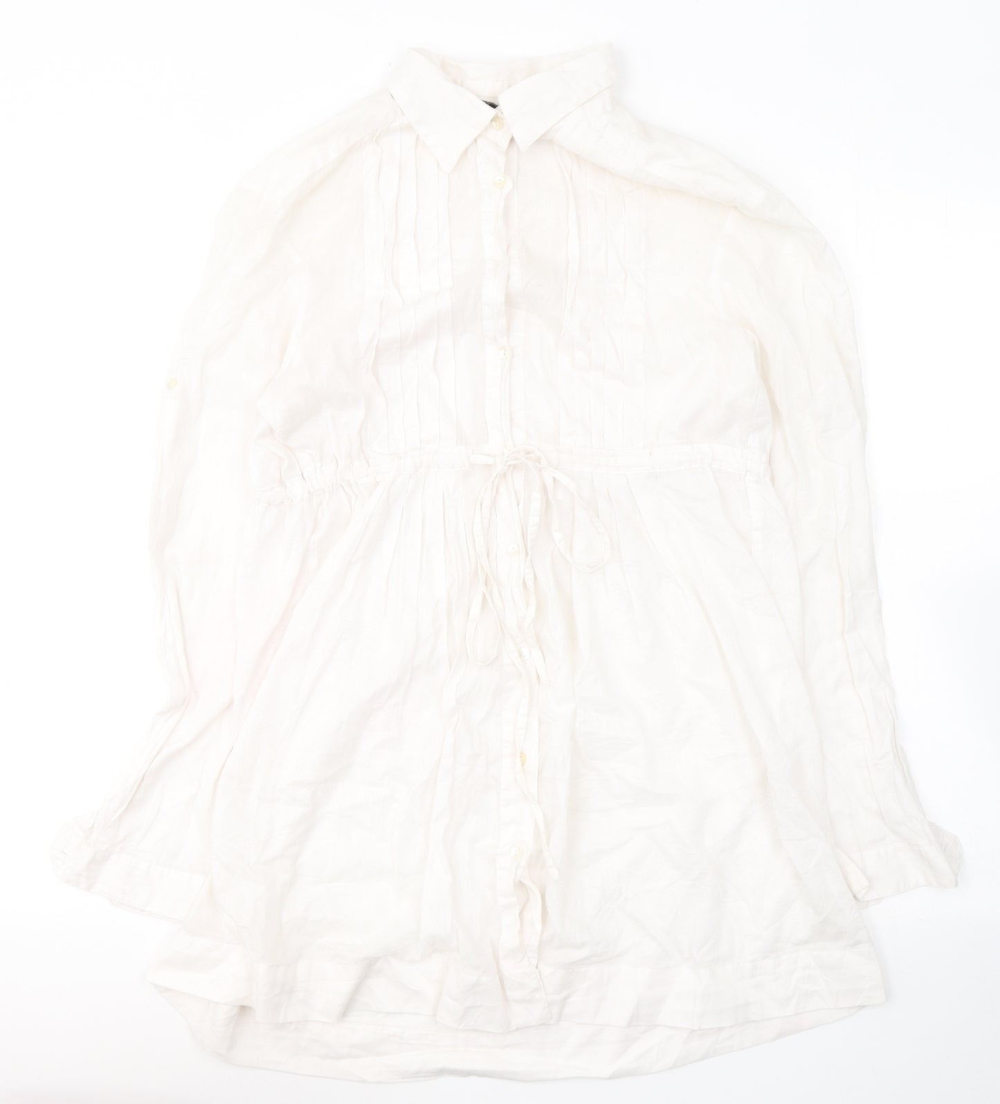 Zara Womens White  Cotton Tunic Blouse Size M Collared