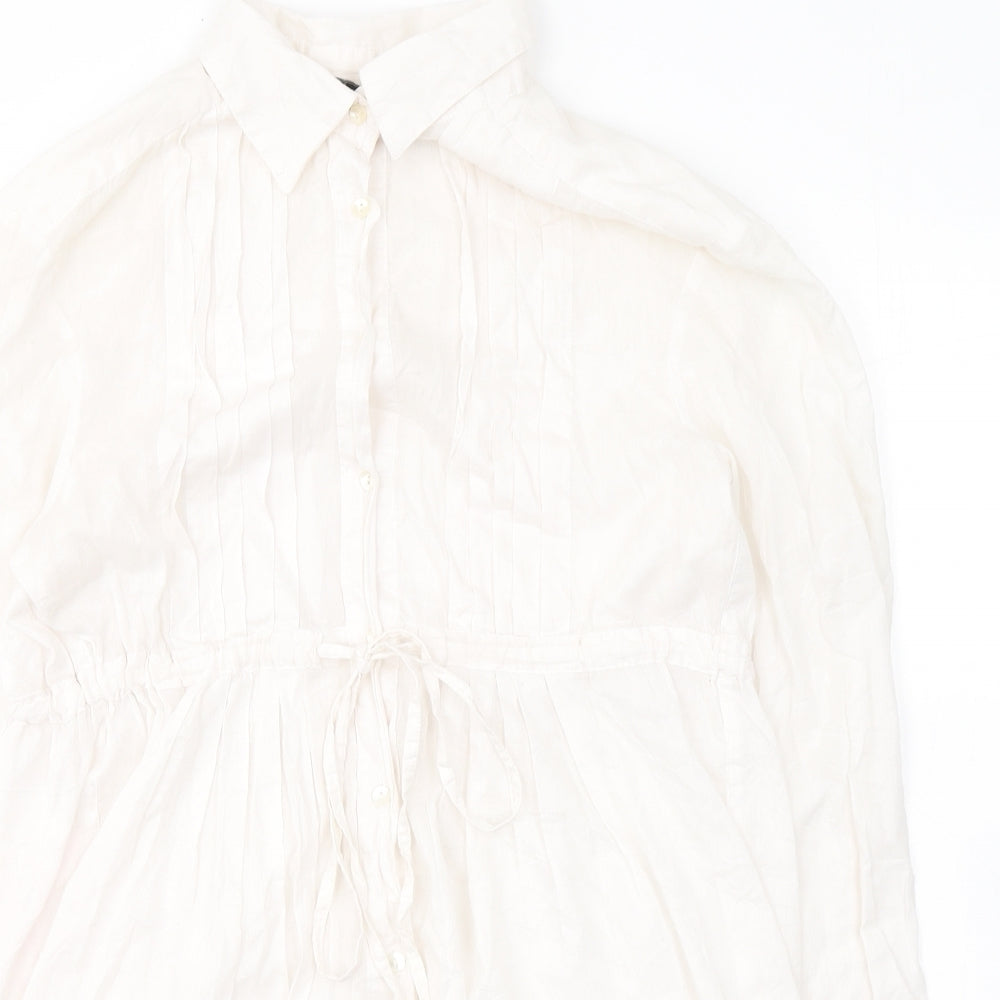 Zara Womens White  Cotton Tunic Blouse Size M Collared