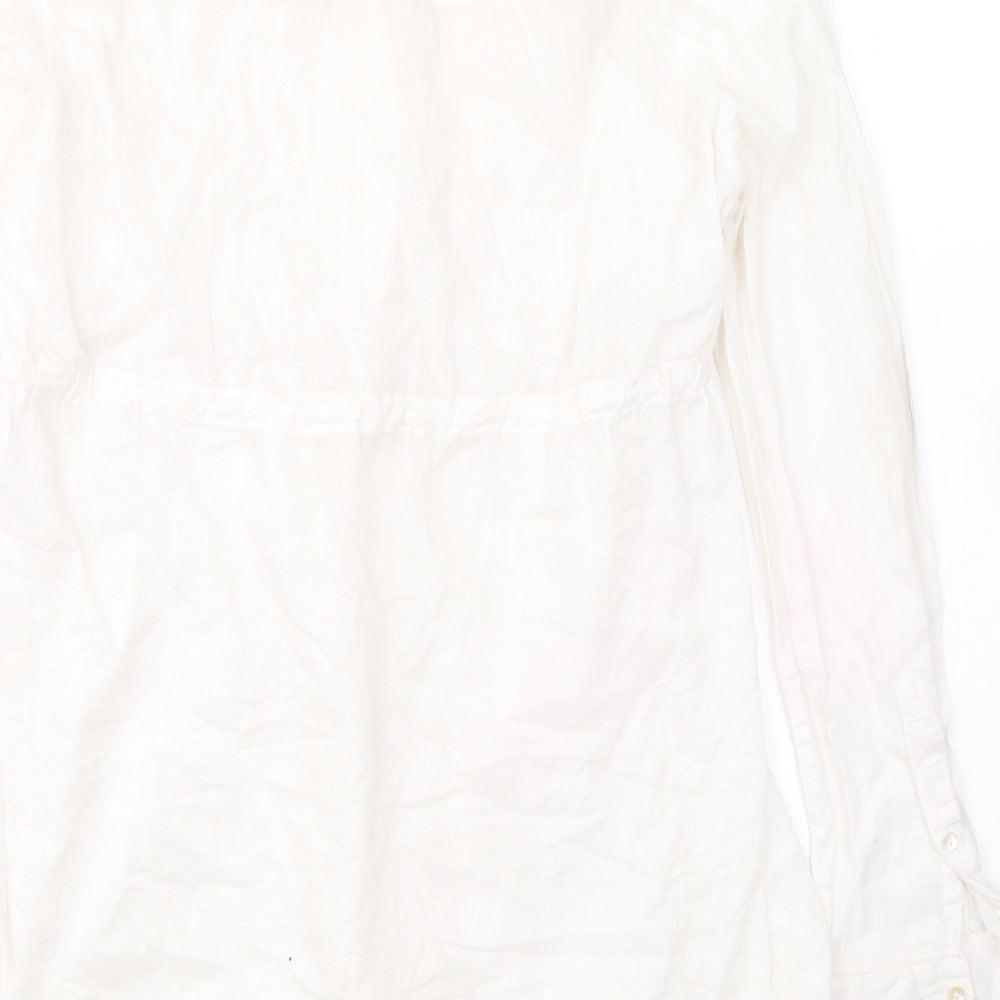 Zara Womens White  Cotton Tunic Blouse Size M Collared