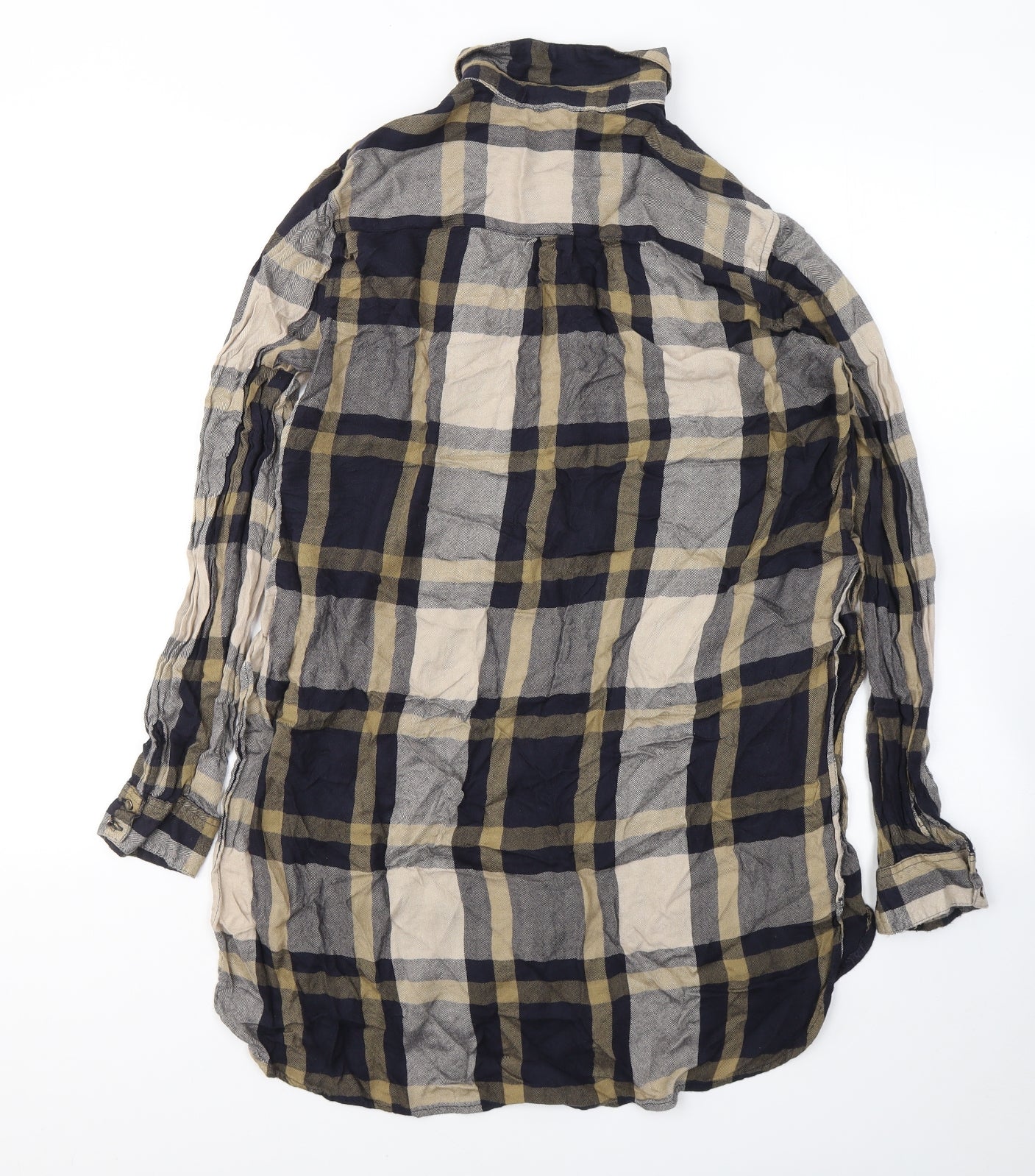 River Island Womens Multicoloured Plaid Viscose Tunic Button-Up Size 10 Collared - side slits