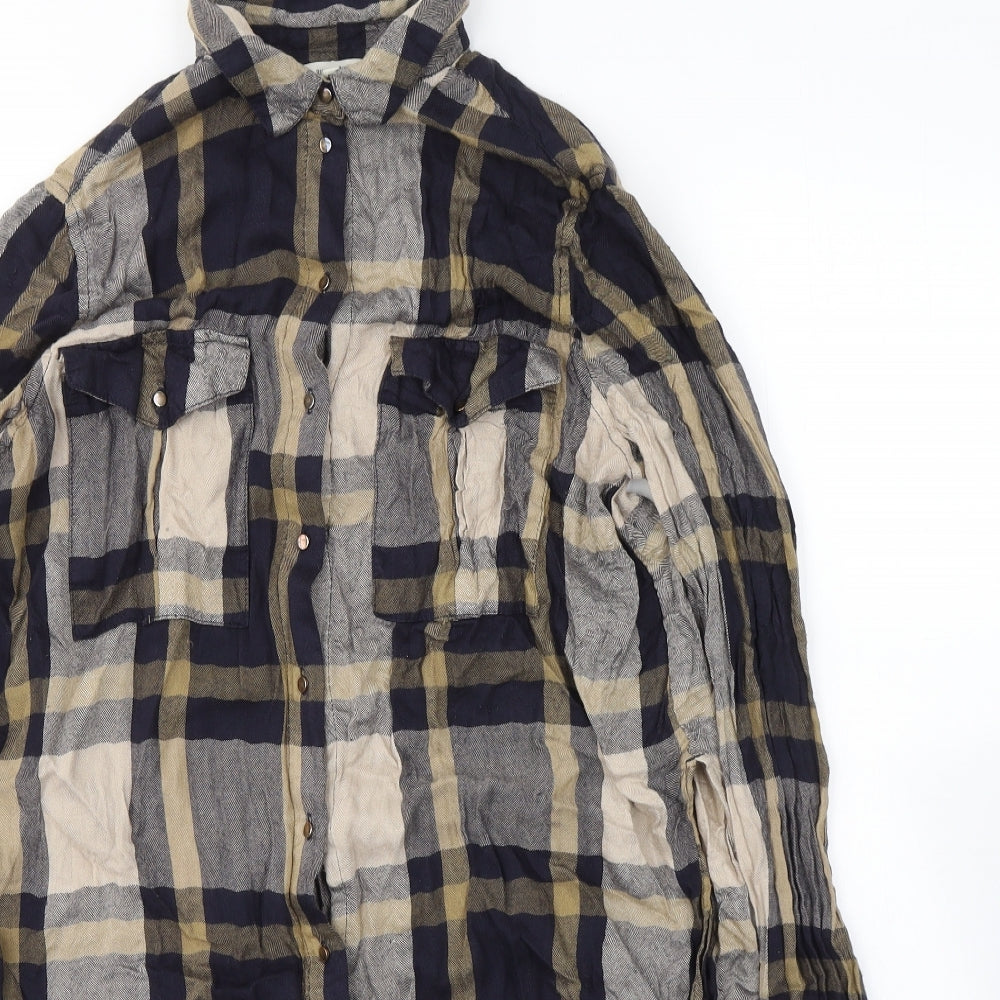 River Island Womens Multicoloured Plaid Viscose Tunic Button-Up Size 10 Collared - side slits