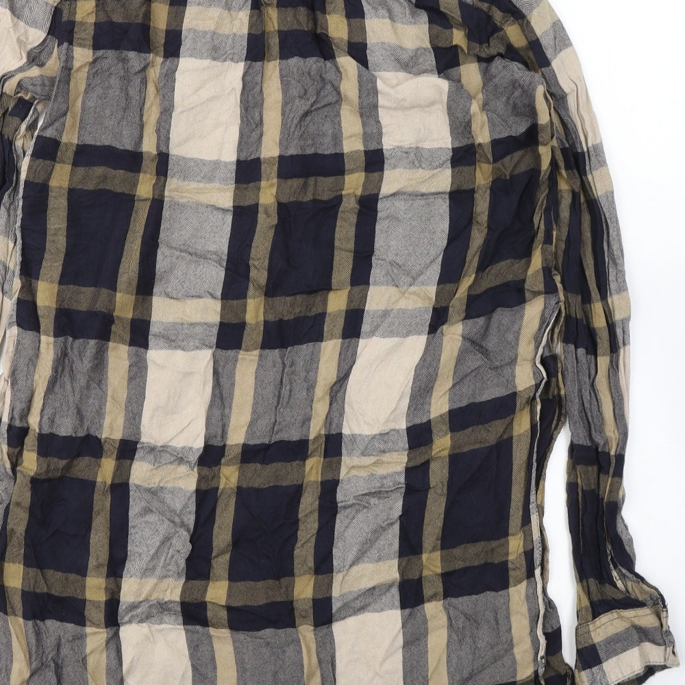 River Island Womens Multicoloured Plaid Viscose Tunic Button-Up Size 10 Collared - side slits