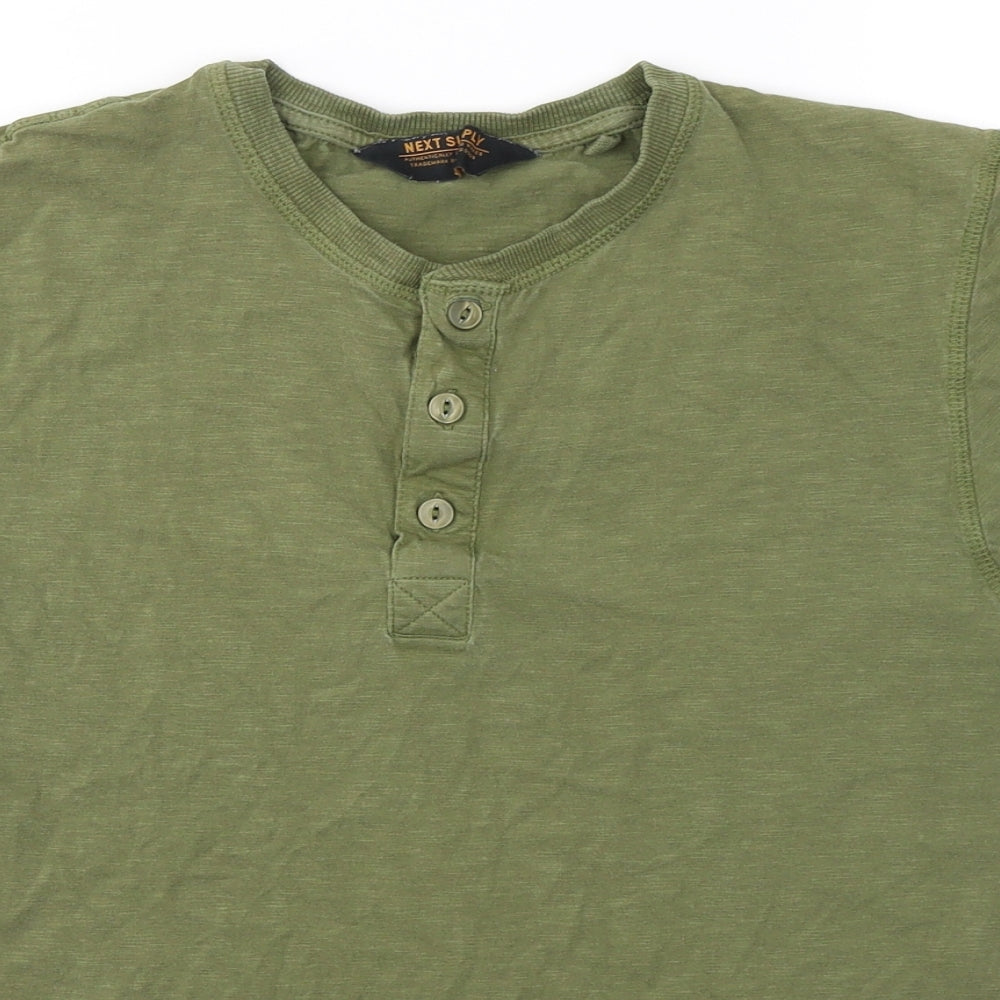 NEXT Mens Green  Cotton  T-Shirt Size S V-Neck