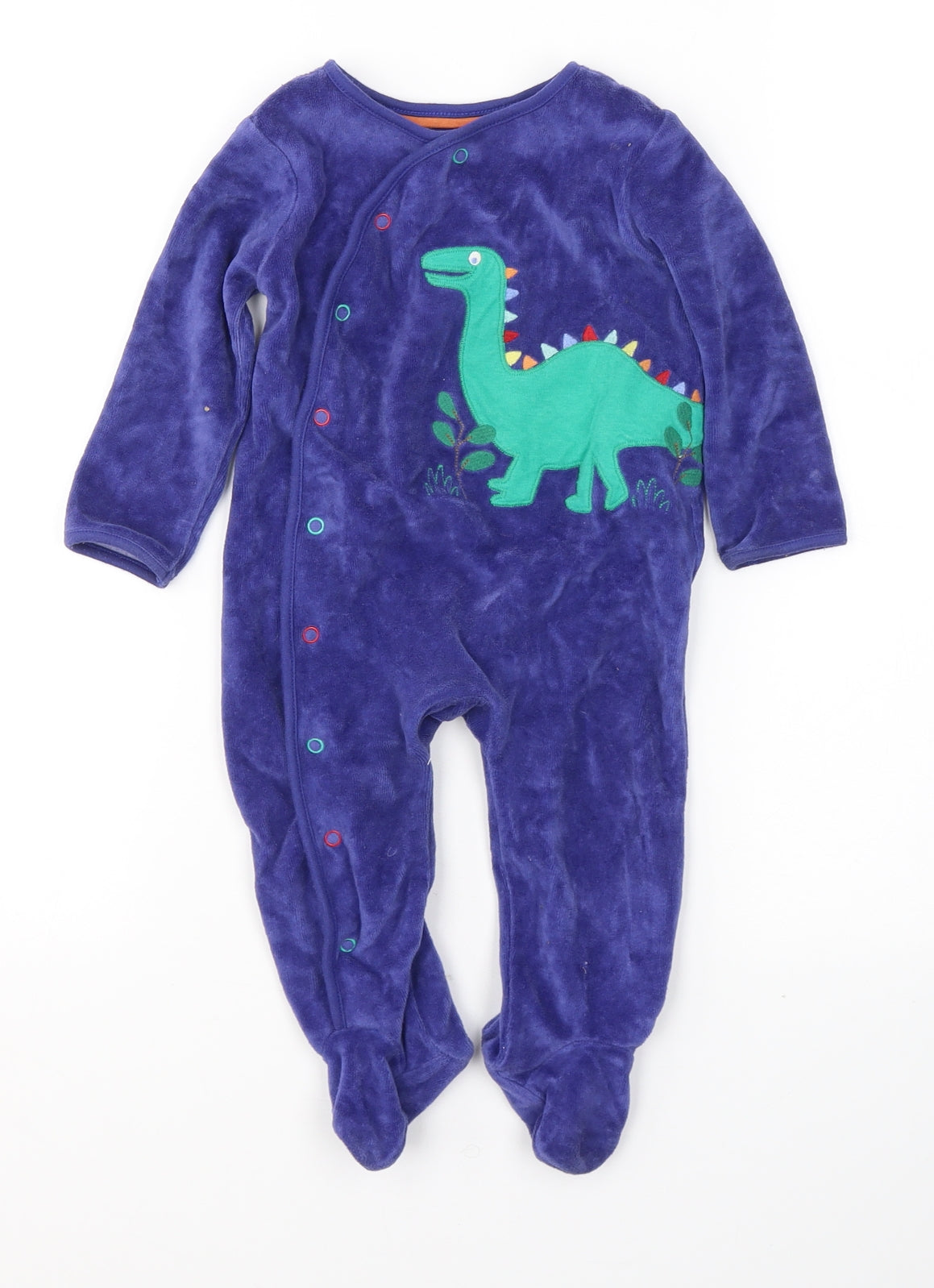 John Lewis Baby Purple  Cotton Babygrow One-Piece Size 6-9 Months  Button - Dinosaur