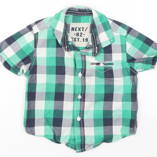 NEXT Boys Green Plaid Cotton Jersey Button-Up Size 12-18 Months Collared Button