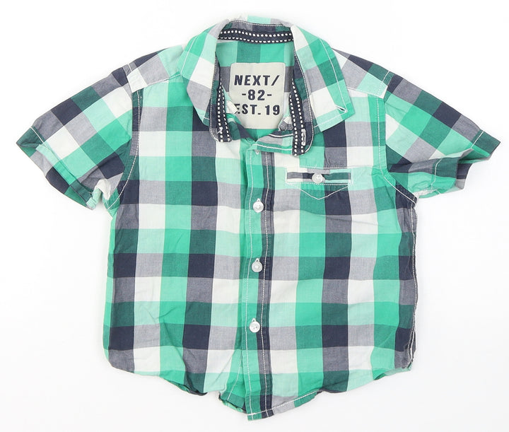 NEXT Boys Green Plaid Cotton Jersey Button-Up Size 12-18 Months Collared Button
