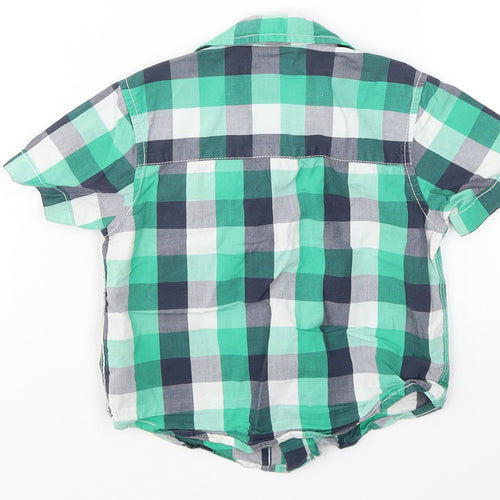 NEXT Boys Green Plaid Cotton Jersey Button-Up Size 12-18 Months Collared Button