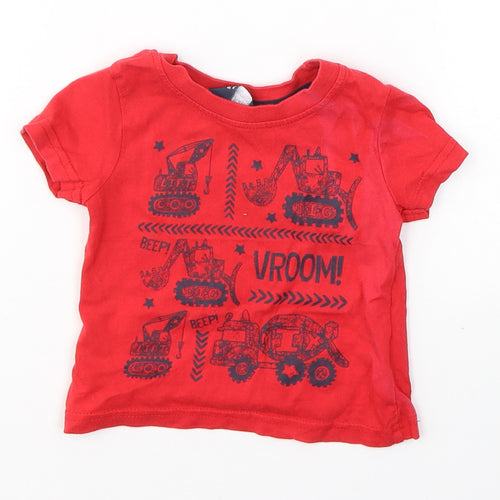 Rebel Boys Red  Cotton Basic T-Shirt Size 9-12 Months Round Neck Pullover - Tractors