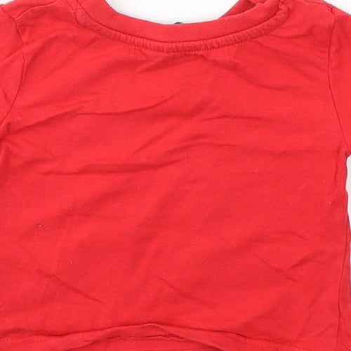 Rebel Boys Red  Cotton Basic T-Shirt Size 9-12 Months Round Neck Pullover - Tractors