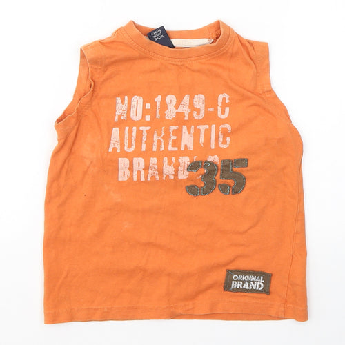 NEXT Boys Orange  Cotton Basic Tank Size 4 Years Round Neck Pullover - Original Brand
