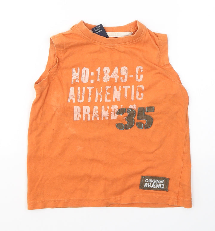 NEXT Boys Orange  Cotton Basic Tank Size 4 Years Round Neck Pullover - Original Brand
