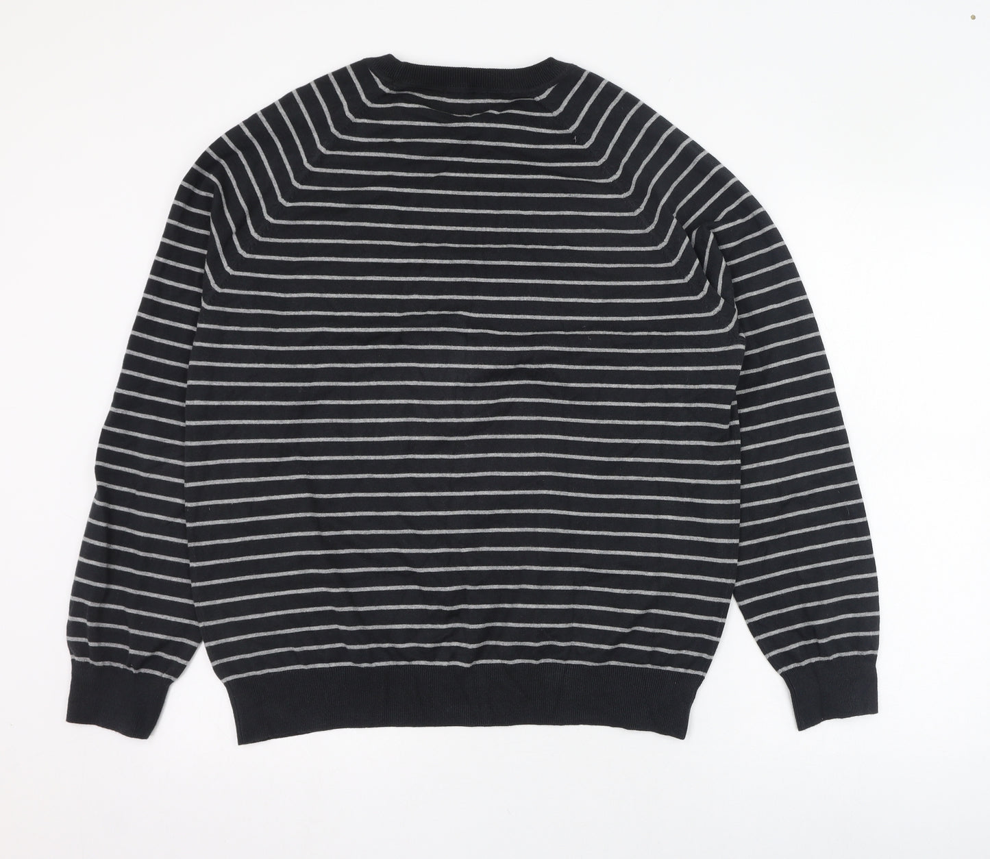 Henri Lloyd Mens Grey Round Neck Striped Cotton Pullover Jumper Size M
