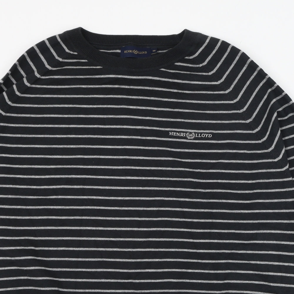 Henri Lloyd Mens Grey Round Neck Striped Cotton Pullover Jumper Size M