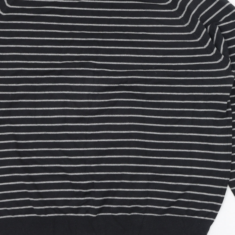 Henri Lloyd Mens Grey Round Neck Striped Cotton Pullover Jumper Size M
