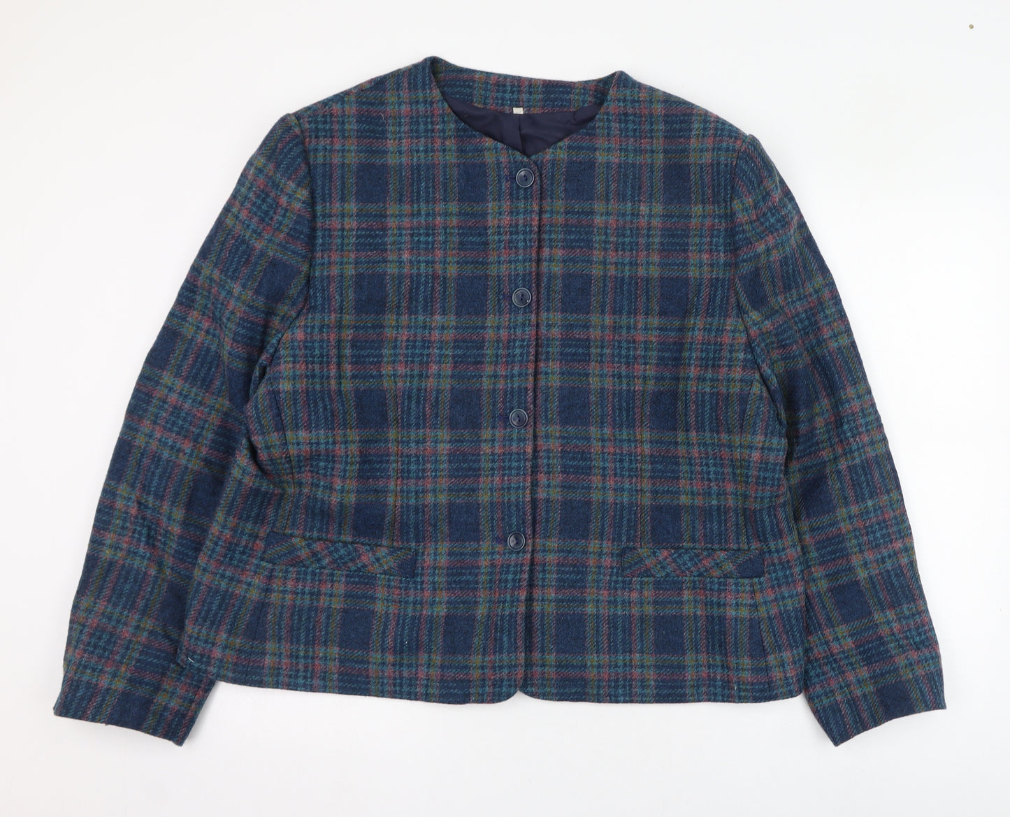 Compliments Womens Blue Check  Jacket Blazer Size 22  Button