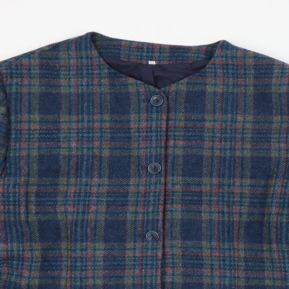 Compliments Womens Blue Check  Jacket Blazer Size 22  Button