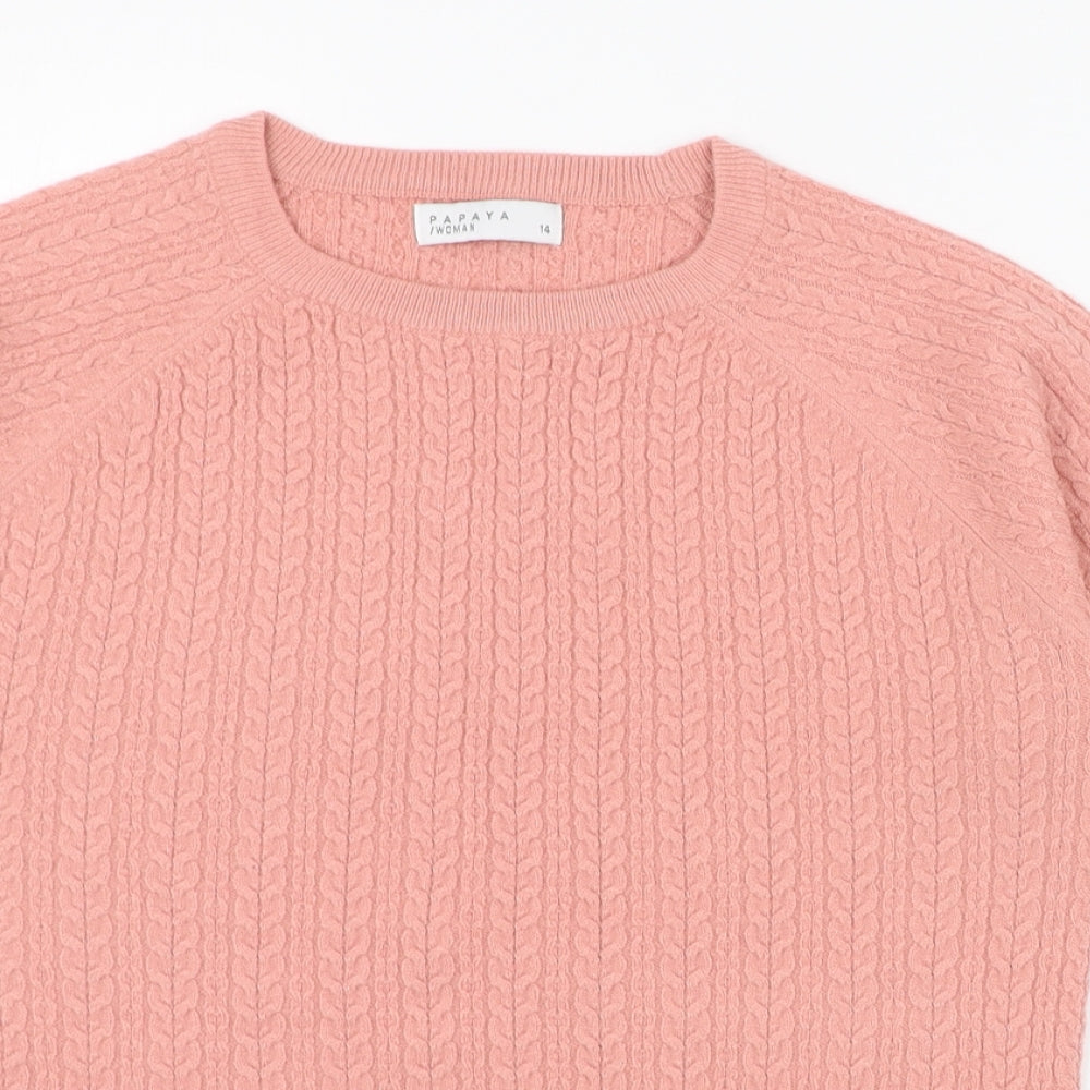 Papaya Womens Pink Round Neck  Acrylic Pullover Jumper Size 14