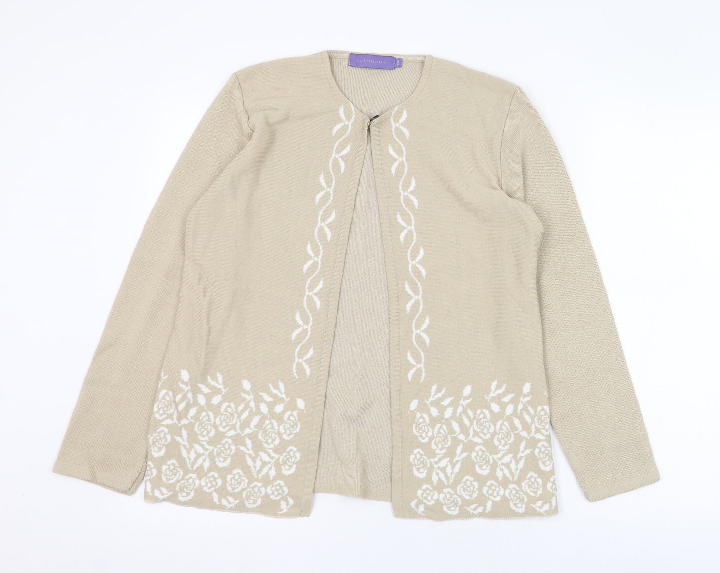 Autonomy Womens Beige Round Neck  Acrylic Cardigan Jumper Size S