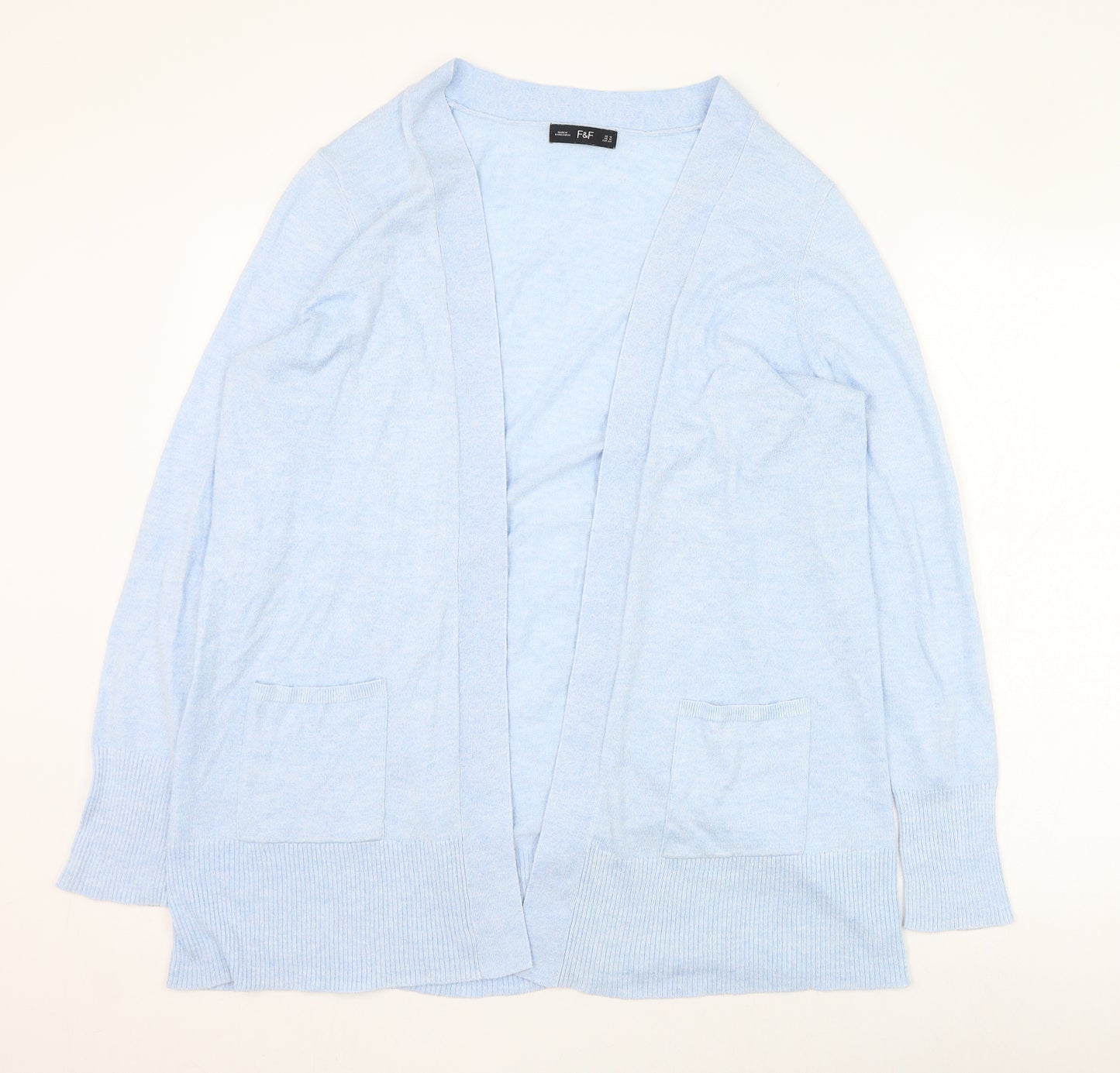 F&F Womens Blue Round Neck  Nylon Cardigan Jumper Size 16
