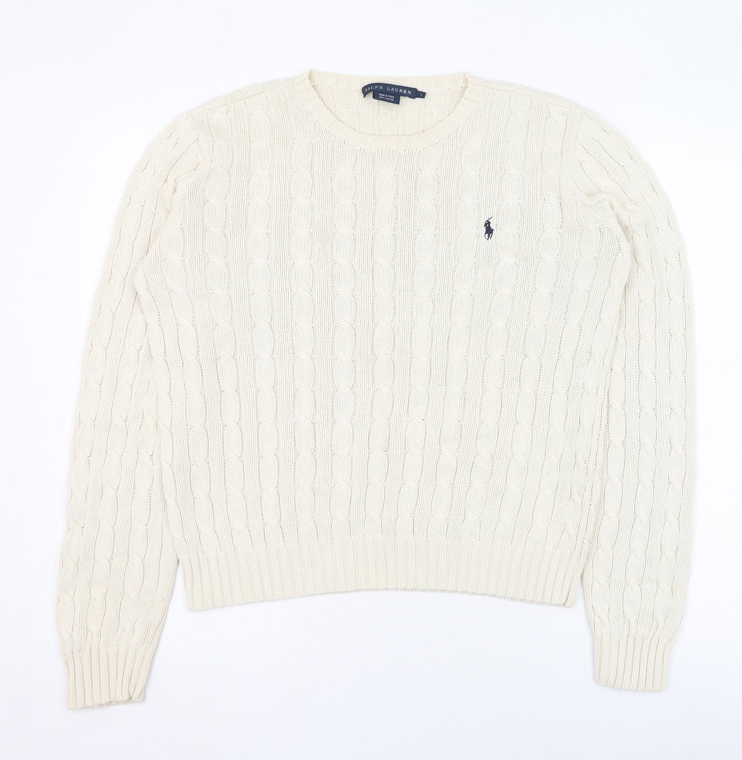 Ralph Lauren Womens Ivory Round Neck  Cotton Pullover Jumper Size L