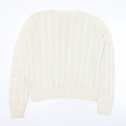 Ralph Lauren Womens Ivory Round Neck  Cotton Pullover Jumper Size L