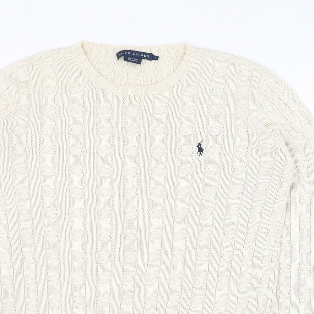 Ralph Lauren Womens Ivory Round Neck  Cotton Pullover Jumper Size L