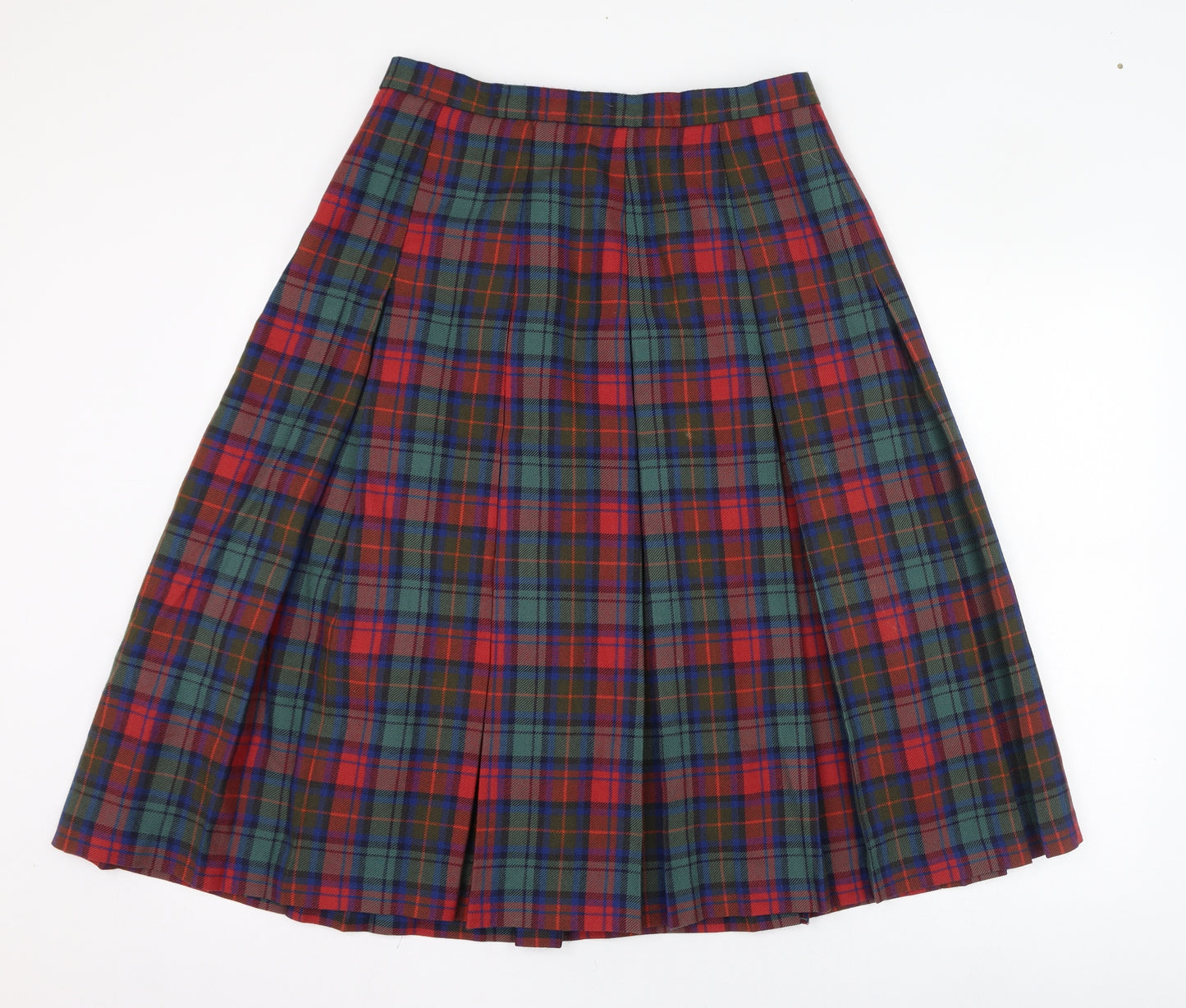 Preworn Womens Green Check Wool Skater Skirt Size 16   Zip