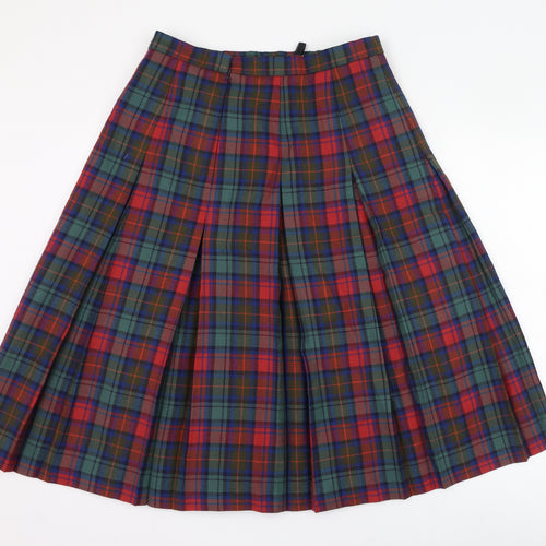 Preworn Womens Green Check Wool Skater Skirt Size 16   Zip
