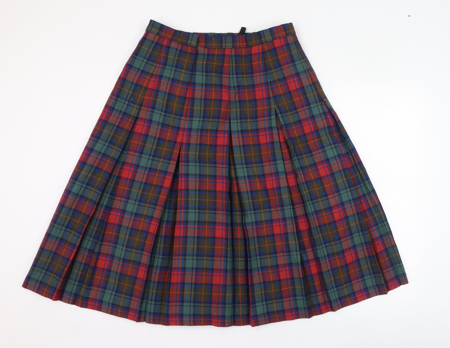 Preworn Womens Green Check Wool Skater Skirt Size 16   Zip