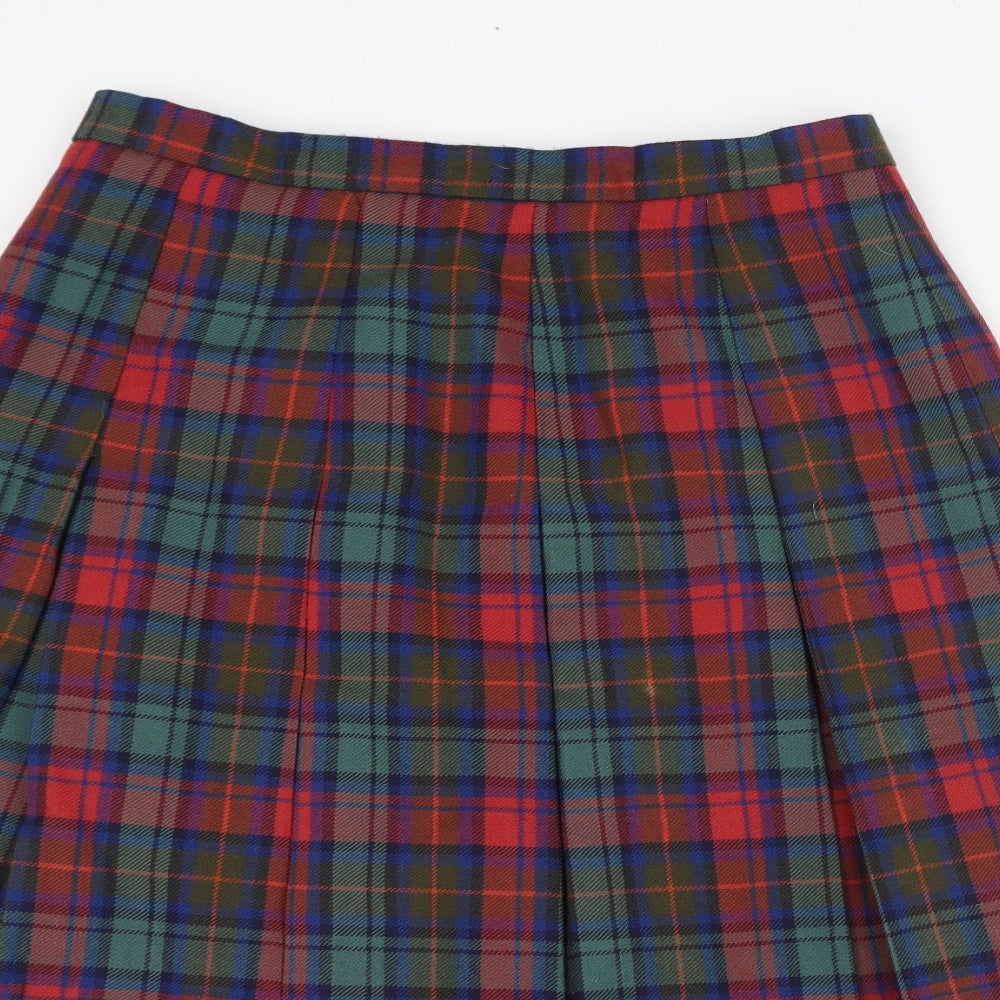 Preworn Womens Green Check Wool Skater Skirt Size 16   Zip