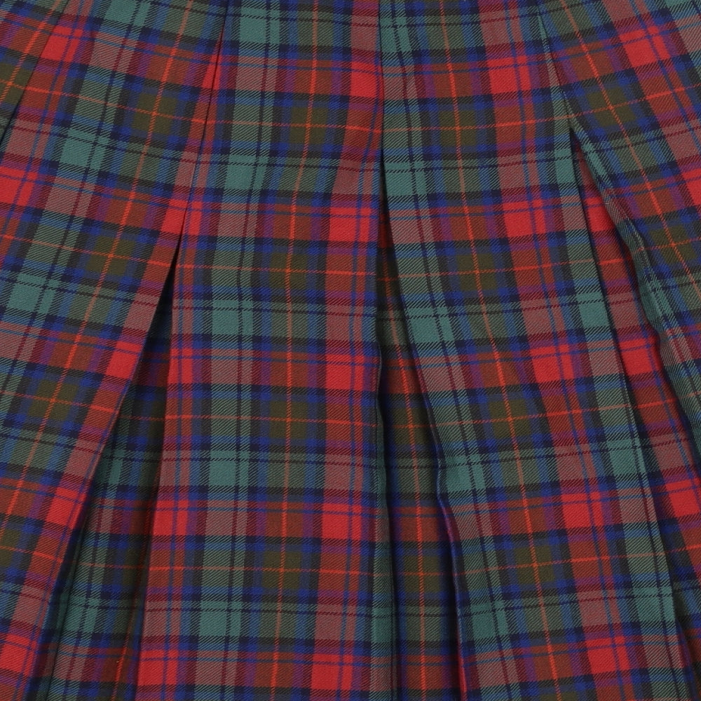 Preworn Womens Green Check Wool Skater Skirt Size 16   Zip