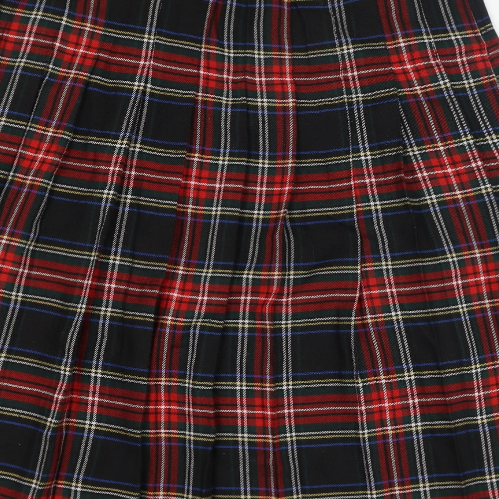 Daxon Womens Black Check Polyester Skater Skirt Size 16   Zip