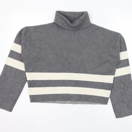 New Look Girls Grey Roll Neck Striped Viscose Pullover Jumper Size 14-15 Years  Pullover