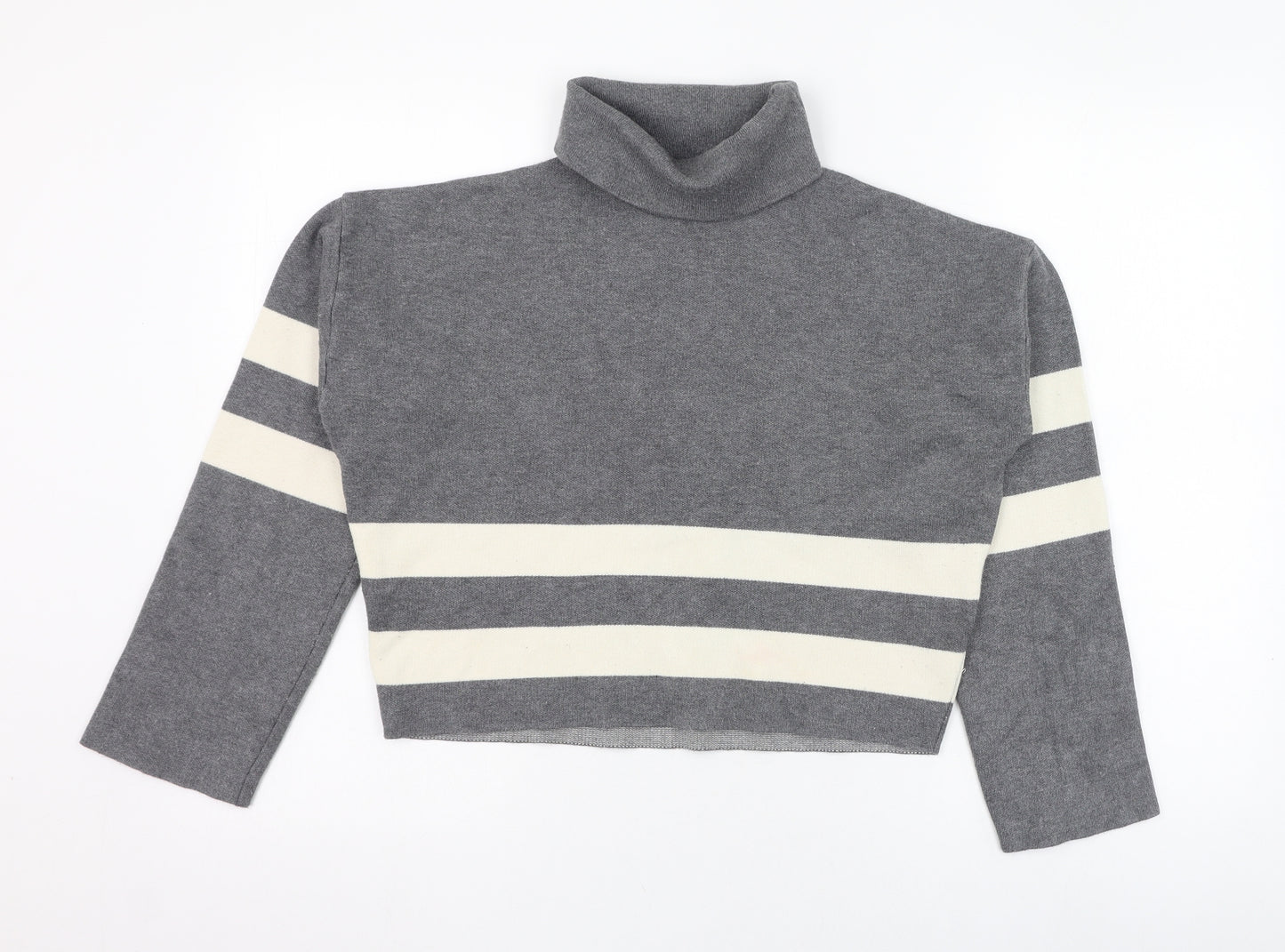 New Look Girls Grey Roll Neck Striped Viscose Pullover Jumper Size 14-15 Years  Pullover