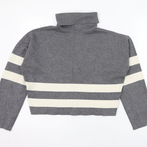 New Look Girls Grey Roll Neck Striped Viscose Pullover Jumper Size 14-15 Years  Pullover