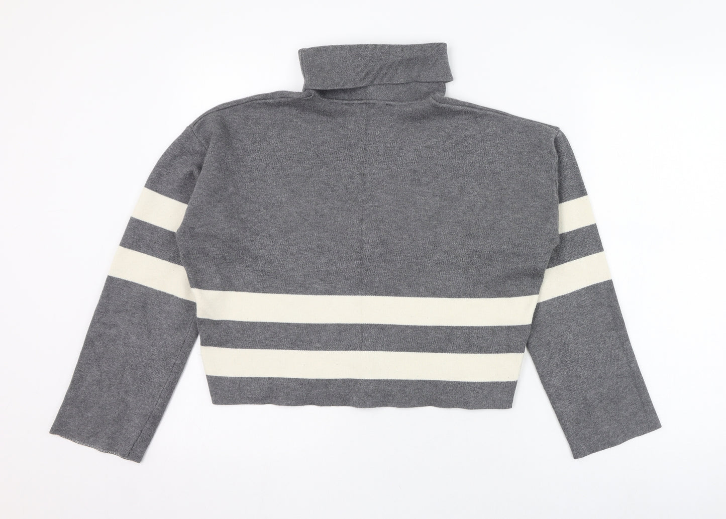 New Look Girls Grey Roll Neck Striped Viscose Pullover Jumper Size 14-15 Years  Pullover