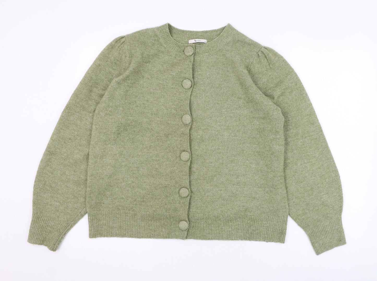 TU Womens Green Round Neck  Acrylic Cardigan Jumper Size 16