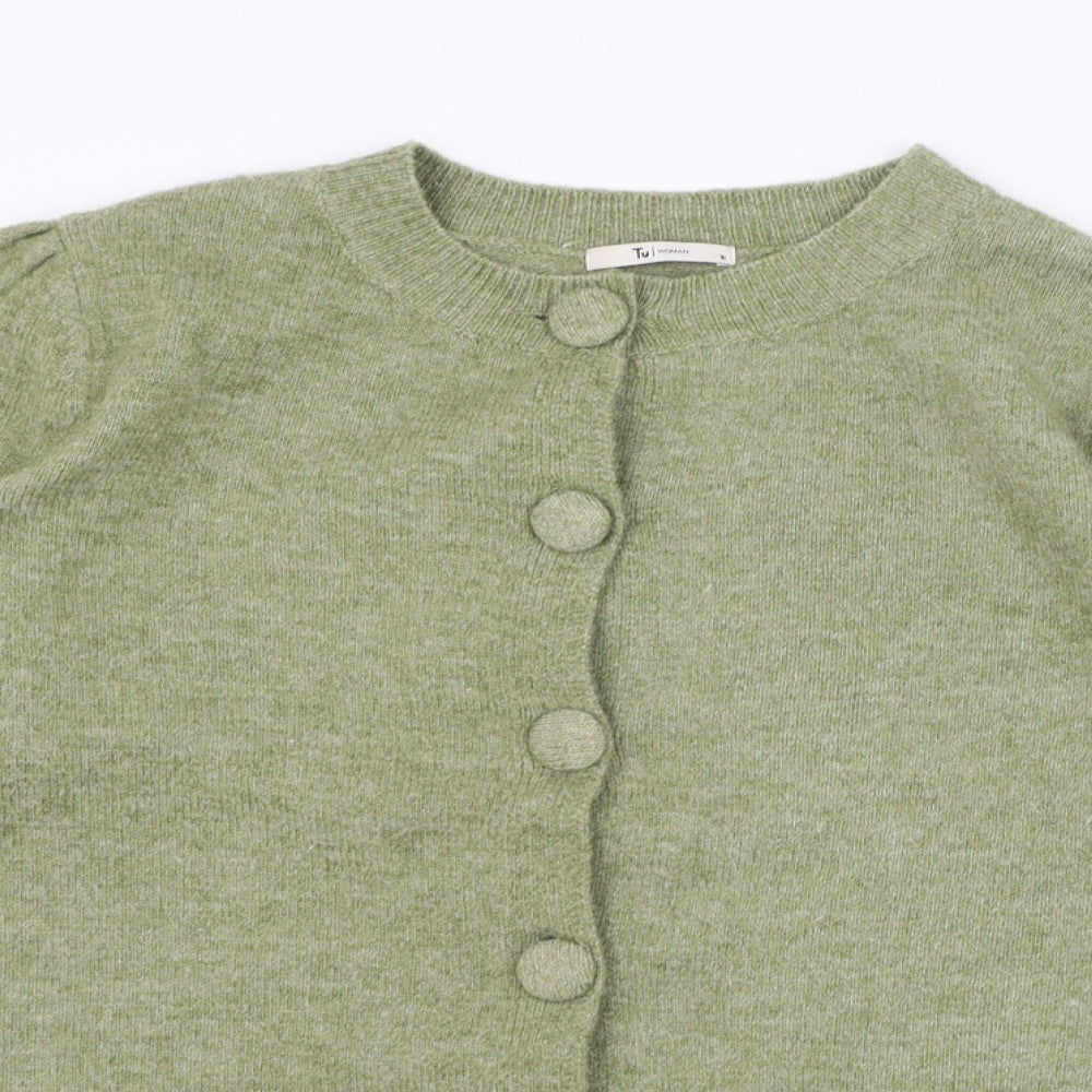 TU Womens Green Round Neck  Acrylic Cardigan Jumper Size 16