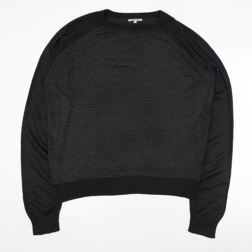 Onfire Mens Black Round Neck Striped Acrylic Pullover Jumper Size L