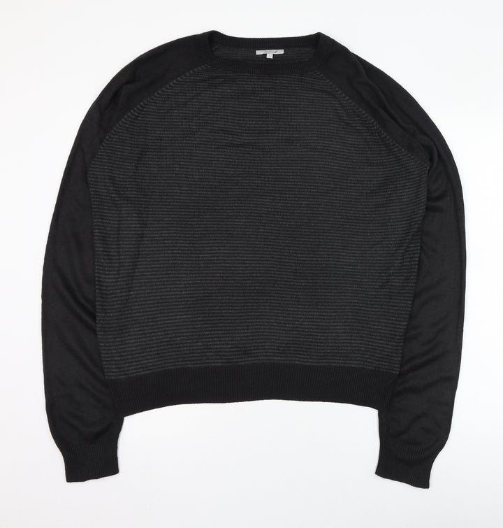Onfire Mens Black Round Neck Striped Acrylic Pullover Jumper Size L