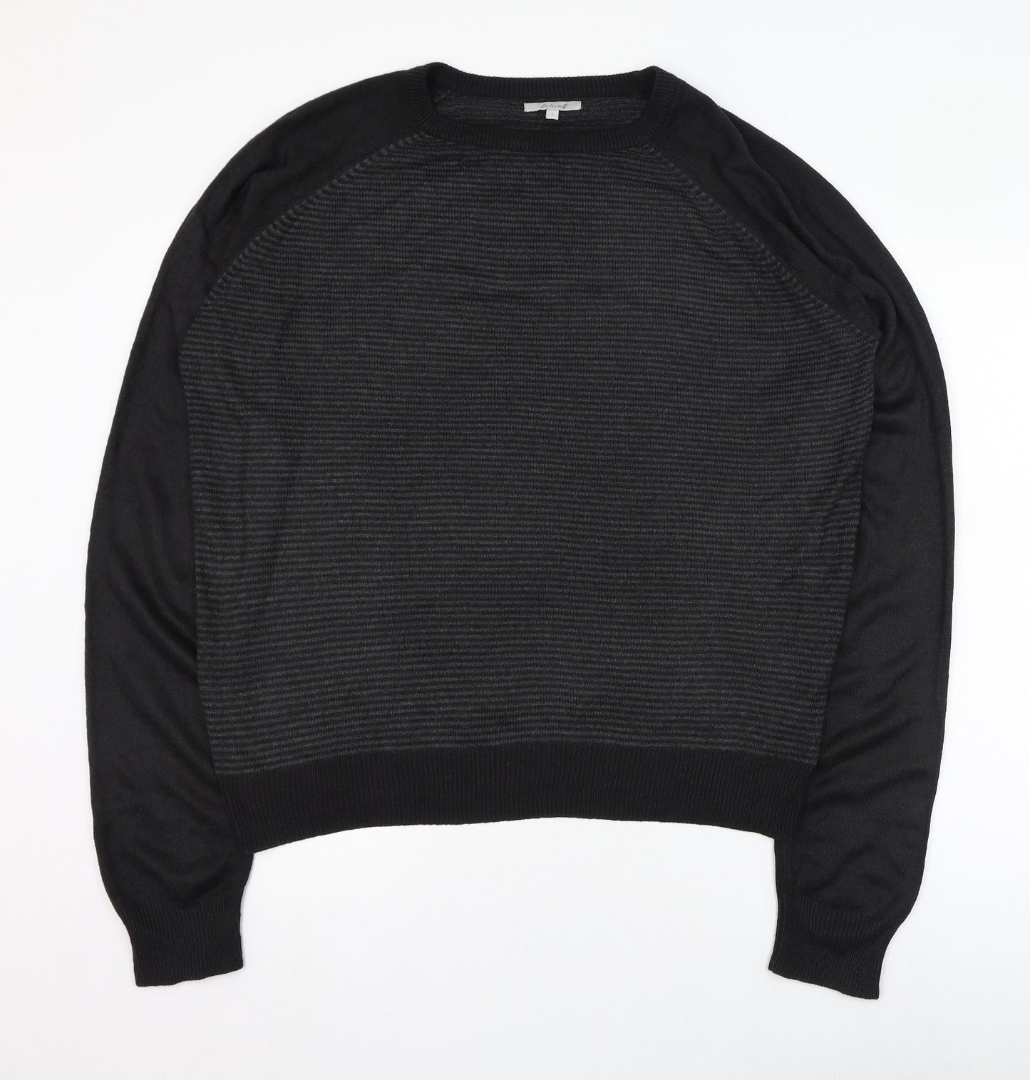 Onfire Mens Black Round Neck Striped Acrylic Pullover Jumper Size L