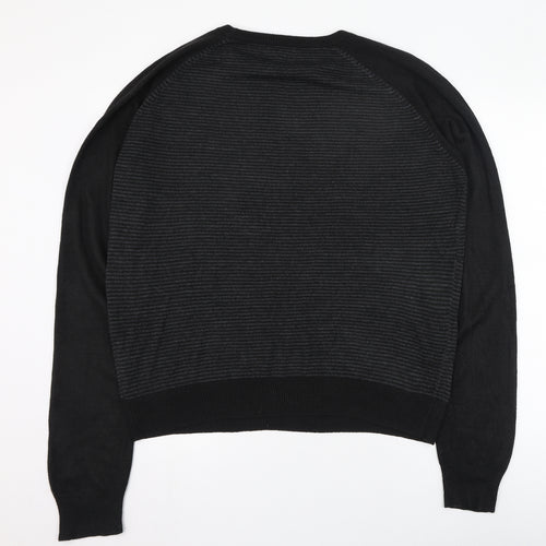 Onfire Mens Black Round Neck Striped Acrylic Pullover Jumper Size L
