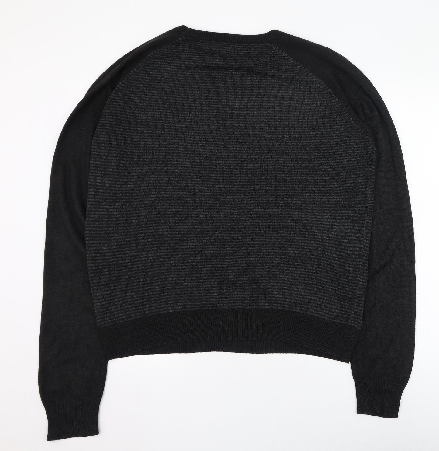 Onfire Mens Black Round Neck Striped Acrylic Pullover Jumper Size L