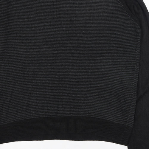 Onfire Mens Black Round Neck Striped Acrylic Pullover Jumper Size L