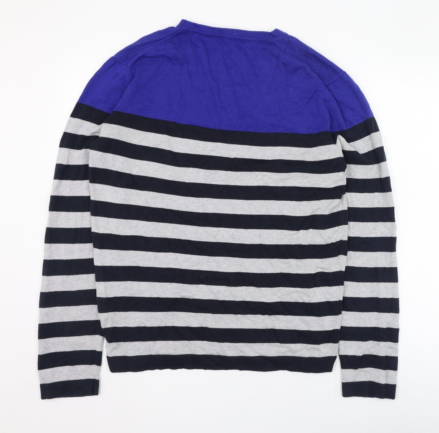 Twisted Gorilla Mens Blue Round Neck Striped Cotton Pullover Jumper Size M