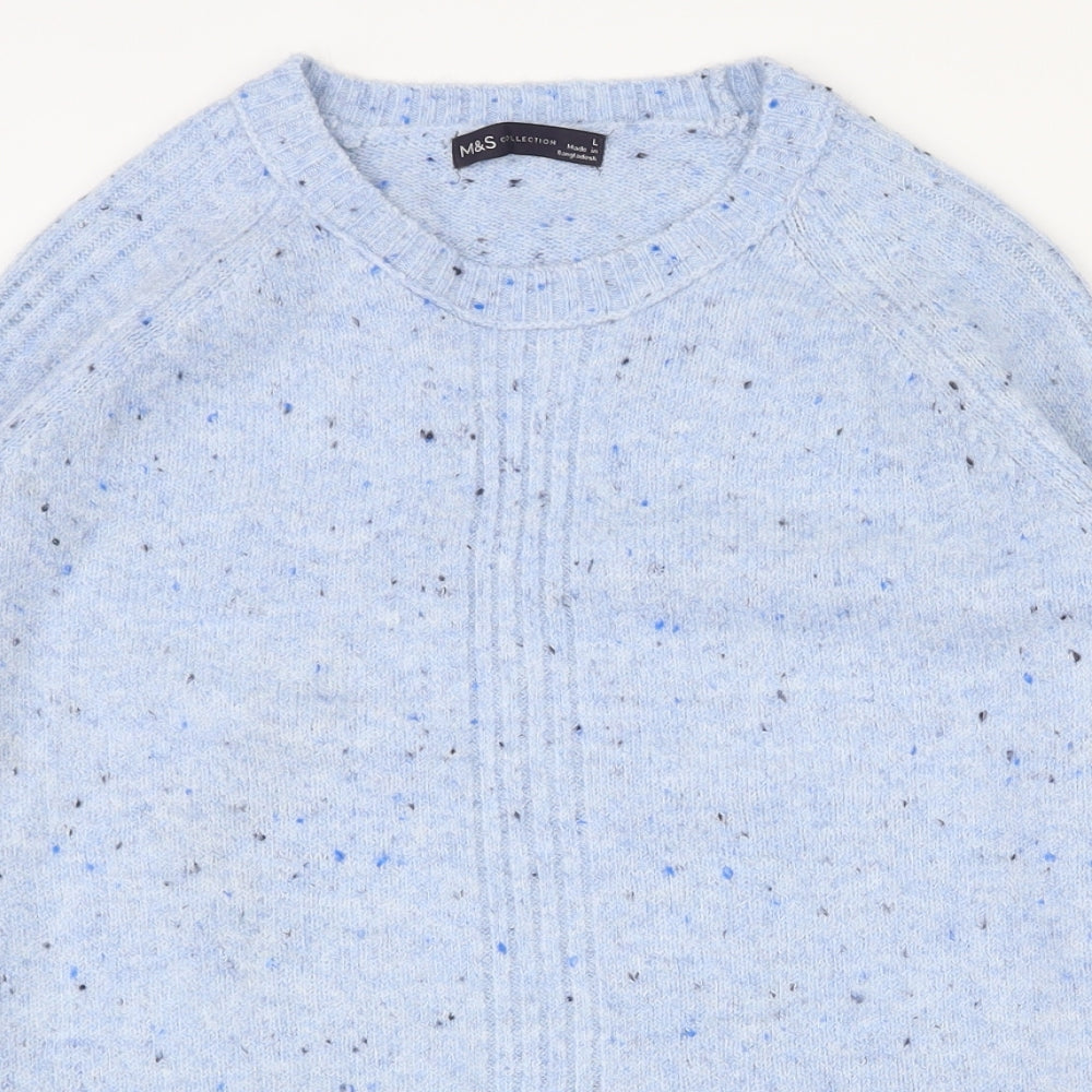 Marks and Spencer Womens Blue Round Neck  Acrylic Pullover Jumper Size L