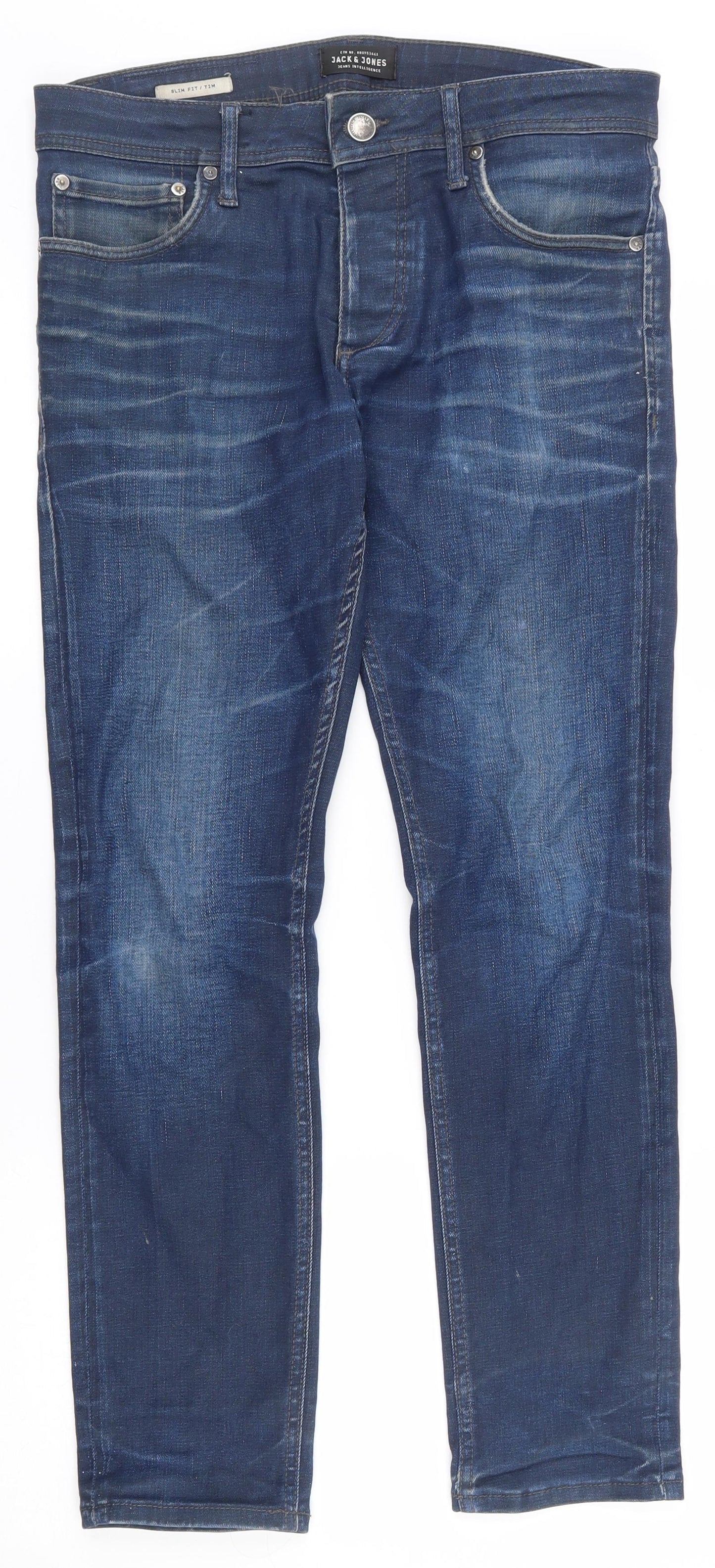JACK & JONES Mens Blue  Cotton Straight Jeans Size 30 in L28 in Slim Button